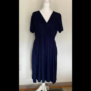 CATHY Womens Casual Tunic Dress Short Sleeve V Neck Dresses Loose Comfy Navy LG